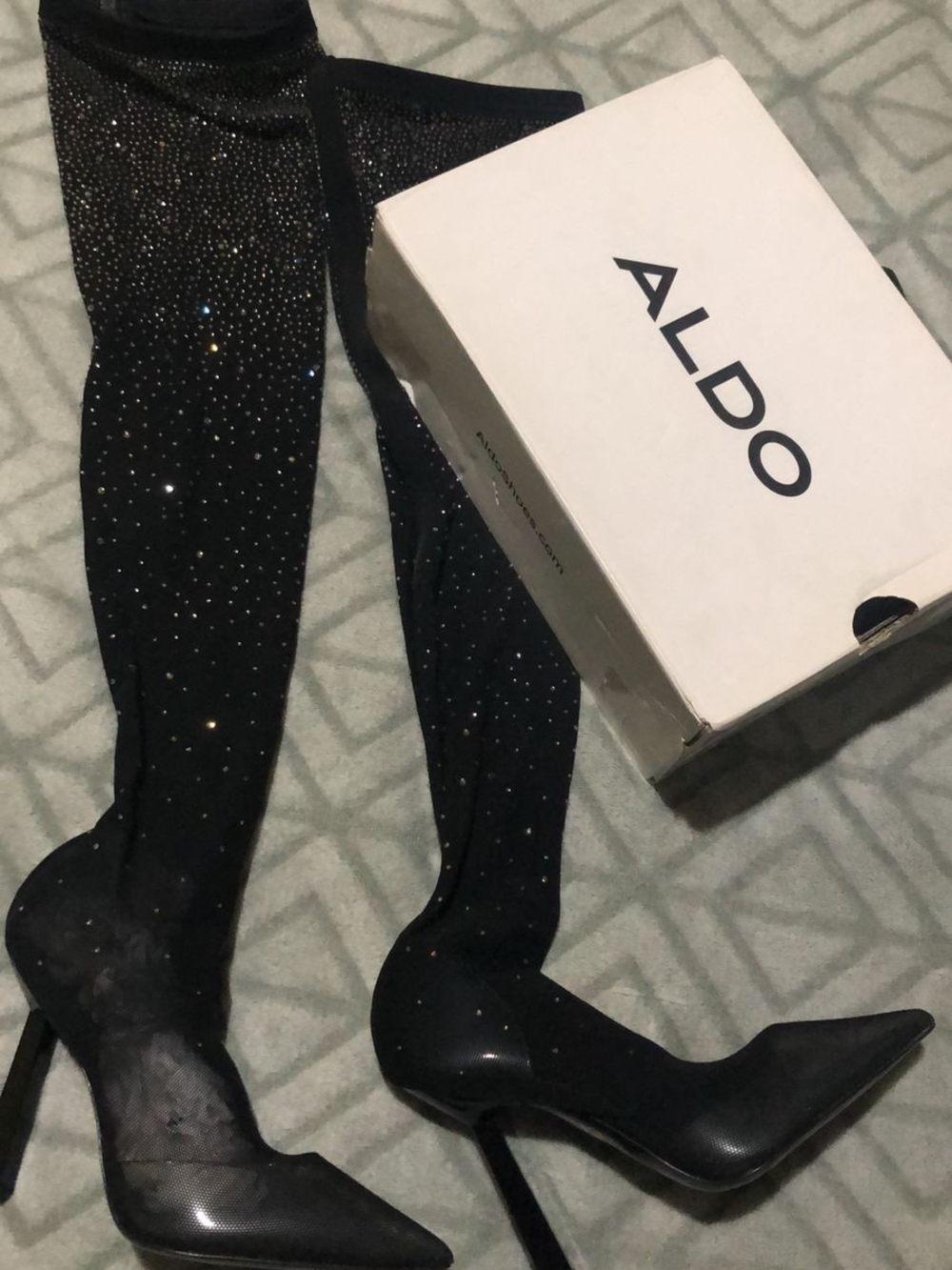 ALDO Black Rhinestone Over-the-Knee Stiletto Boots